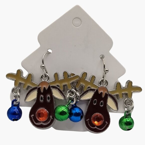 Reindeer Jingle Bell Earrings Holiday Christmas Jewelry - Picture 2 of 7